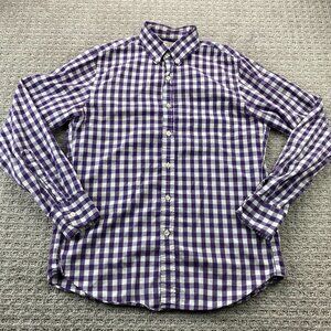 J. Crew Button Down Shirt Men Small S Purple White Checkered Polo Preppy Casual